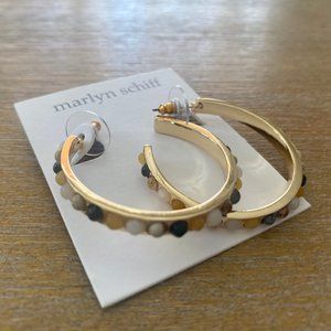 NEW Marlyn Schiff Natural Stone Gold Hoop Earrings